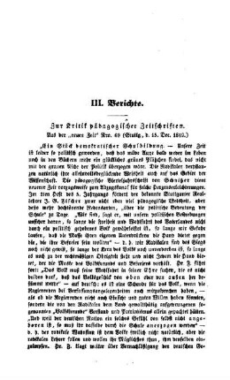 Zur Kritik pädagogischer Zeitschriften : Berichte