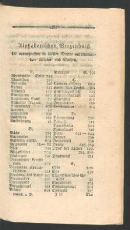 Alphabetisches Verzeichniß der vornehmsten in diesem Bande vorkommenden Wörter und Sachen.