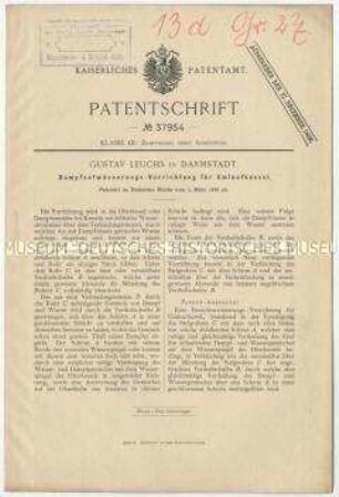 Patentschrift einer Dampfentwässerungs-Vorrichtung für Umlaufkessel, Patent-Nr. 37954