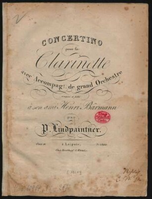 Concertino pour la Clarinette avec Accompagt. de grand Orchestre Oeuv. 19