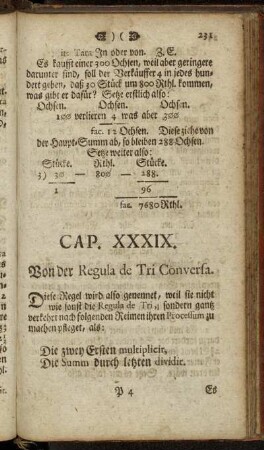 Cap. XXXIX. Von der Regula de Tri Conversa
