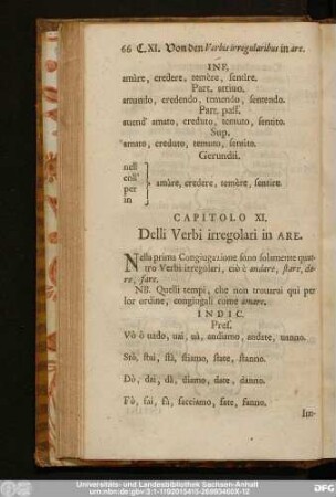 Capitolo XI. Delli Verbi irregolari in Are.