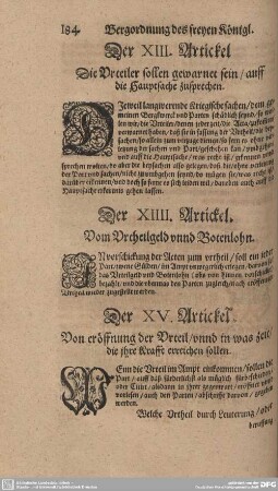 Der XIII. Artickel. Die Urteiler sollen gewarnet sein/ auff die Hauptsache zusprechen.