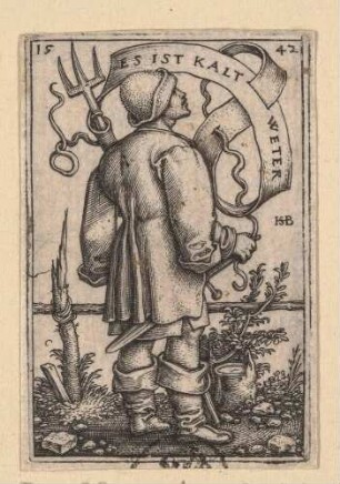 Bauer mit Mistgabel und Schwert