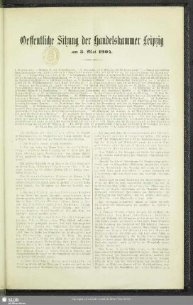 Oeffentliche Sitzung der Handelskammer Leipzig am 3. Mai 1904