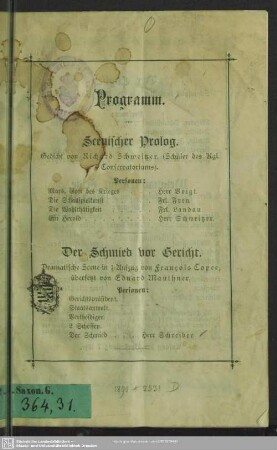 Programm [zum Theater-Abend des Deutschen Krieger-Vereins]