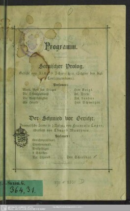 Programm [zum Theater-Abend des Deutschen Krieger-Vereins]