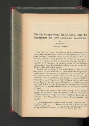 Über den Zusammenhang der kritischen Daten der Flüssigkeiten mit ihrer chemischen Konstitution.
