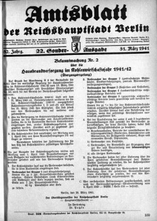 22. Sonderausgabe, 31. März 1941