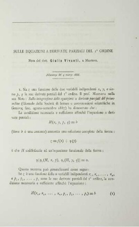 Sulle equazioni a derivate parziali del ... ordine.