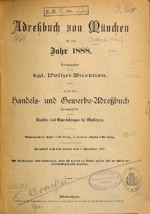 Adreßbuch für München. 1888