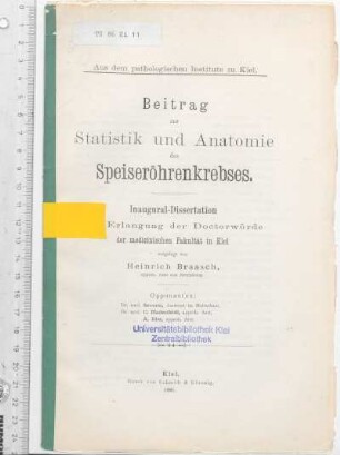 Beitrag zur Statistik und Anatomie des Speiseröhrenkrebses
