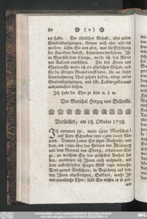 Versailles, am 18. Oktober 1758.