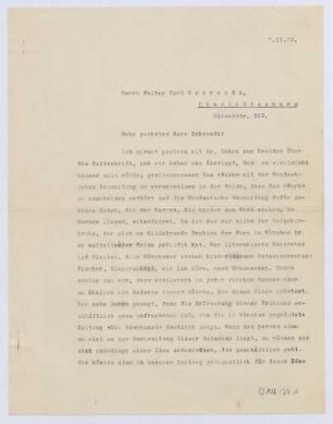 Schreiben an Walter Curt Behrendt, Charlottenburg (Brief)