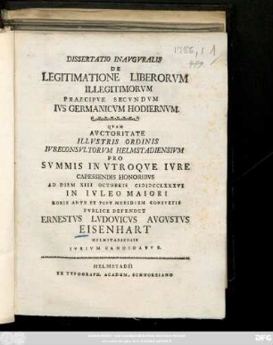 Dissertatio Inavgvralis De Legitimatione Liberorvm Illegitimorvm Praecipve Secvndvm Ivs Germanicvm Hodiernum