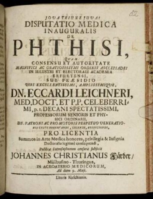 Disputatio Medica Inauguralis De Phthisi