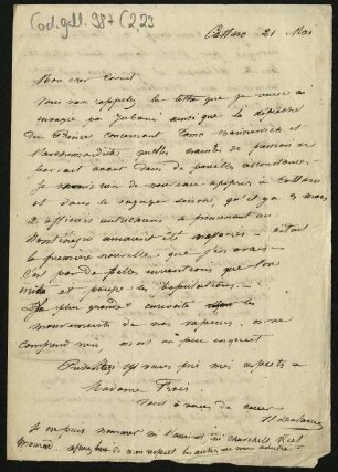 52 Briefe, Originale bzw. Abschriften: Diplomatische Korrespondenz der Hauptakteure der Montenegropolitik der Jahre 1857-1861 - BSB Cod.gall. 987(1-5, Teil 2,23. The Henri Delarue - Hyacinthe Hecquard correspondence, 1857-1858 (33 original confidential letters), Nr. 23: May 21, [1858] - BSB Cod.gall. 987(2,23