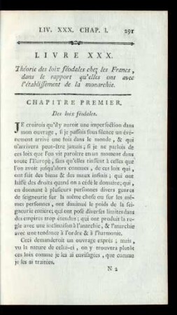Livre XXX. Théorie des loix féodales chez les Frans, dans le rapport qu'elles ont avec l' etablissement de la monarchie.