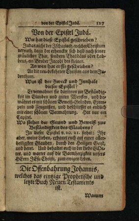 Die Offenbahrung Johannis, welches das eintzige Prophetische und letzte Buch Neuen Testaments ist