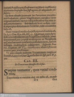 Cap. III. De Tentatione Ministri Ecclesiae
