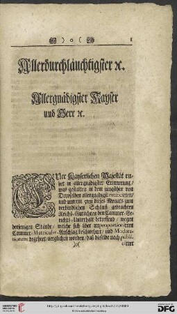 Allerdurchläuchtigster etc. Allergnädigster Kayser und Herr