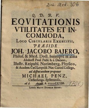 Eqvitationis Vtilitates Et Incommoda, Loco Circvlaris Exercitii