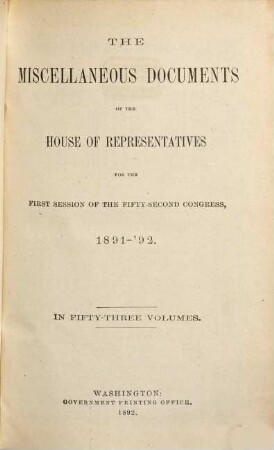 House documents. [431.] 1891/92, Vol. 33 = Congress 52, Sess. 1