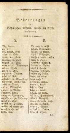 Bedeutungen der Böhmischen Wörter, welche im Texte vorkommen.