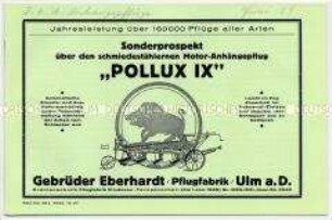Sonderprospekt über den schmiedestählernen Motor-Anhängepflug "Pollux IX"