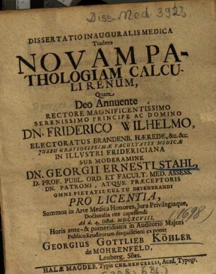 Dissertatio Inauguralis Medica Tradens Novam Pathologiam Calculi Renum
