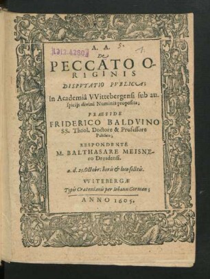 De Peccato Originis Disputatio Publica