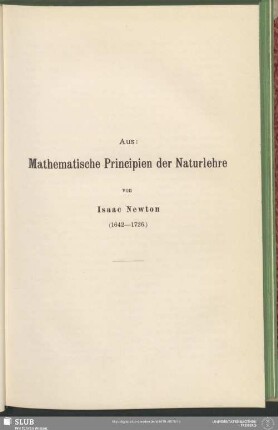 Aus: Mathematische Principien der Naturlehre von Isaac Newton (1642-1726)
