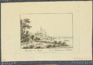 Das Schloss Hirschstein am linken Elbufer zwischen Meißen und Riesa von Süden