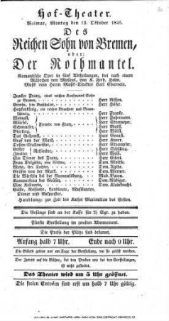 Des Reichen Sohn aus Bremen, oder: Der Rothmantel