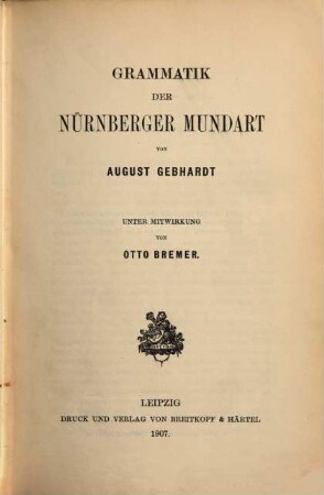 Grammatik der Nürnberger Mundart