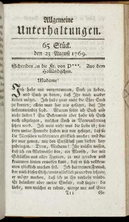 65 Stück. d. 23. August 1769.