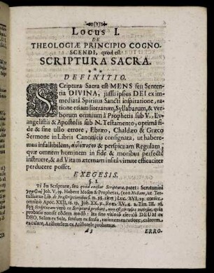 Locus I. De Theologiæ Principio Cognoscendi, quod est Scriptura Sacra.