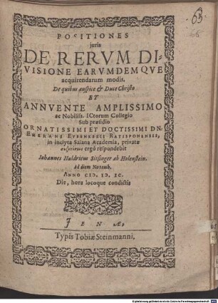 Positiones iuris de rerum divisione earumdemque acquirendarum modis