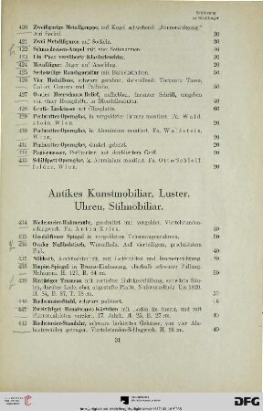 Antikes Kunstmobiliar, Luster, Uhren, Stilmobiliar (Nr. 434-477)