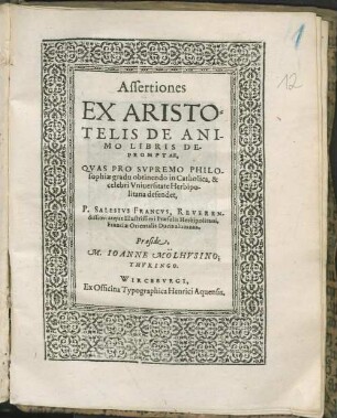 Assertiones ex Aristotelis De animo libris depromptae