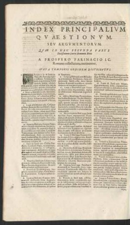 Index Principalium Quaestionum, Seu Argumentorum,