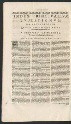 Index Principalium Quaestionum, Seu Argumentorum,
