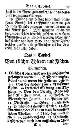 VII. Von etlichen Thieren und Fischen