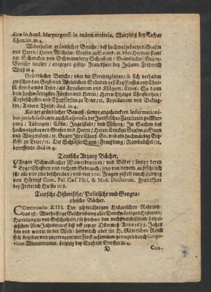 Teutsche Historische/ Politische und Geographische Bücher.