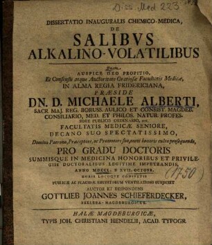 Dissertatio Inauguralis Chemico-Medica, De Salibvs [Salibus] Alkalino-Volatilibus