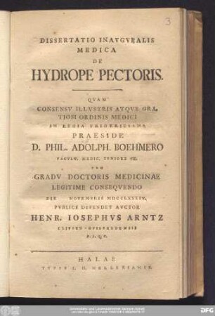 Dissertatio Inavgvralis Medica De Hydrope Pectoris