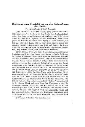 Erziehung zum Staatsbürger an den Lebensfragen der Nation