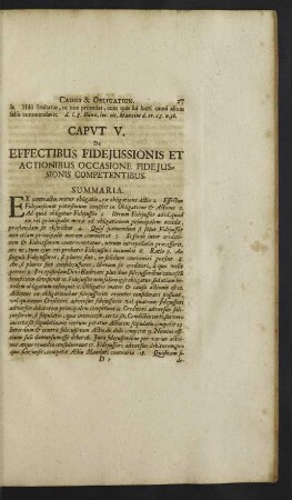 Caput V. De Effectibus Fideiussionis Et Actionibus Occasione Fideiussionis competentibus.