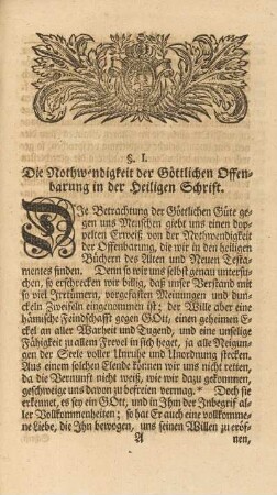 §. I. Die Nothwendigkeit der Göttlichen Offenbarung in der Heiligen Schrift