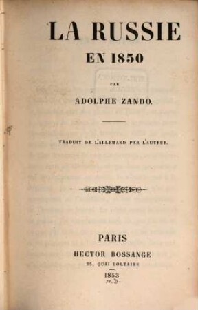 La Russie en 1850 : Traduit de l'allemand par l'auteur